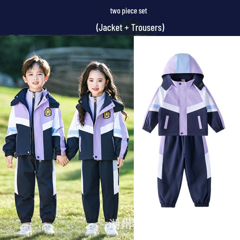 Dziecięcy Zestaw Wiatrówki Mundurka Szkolnego: 3-częściowy dla klas K-1 - Wiatroodporny na wiosnę, jesień i zimę