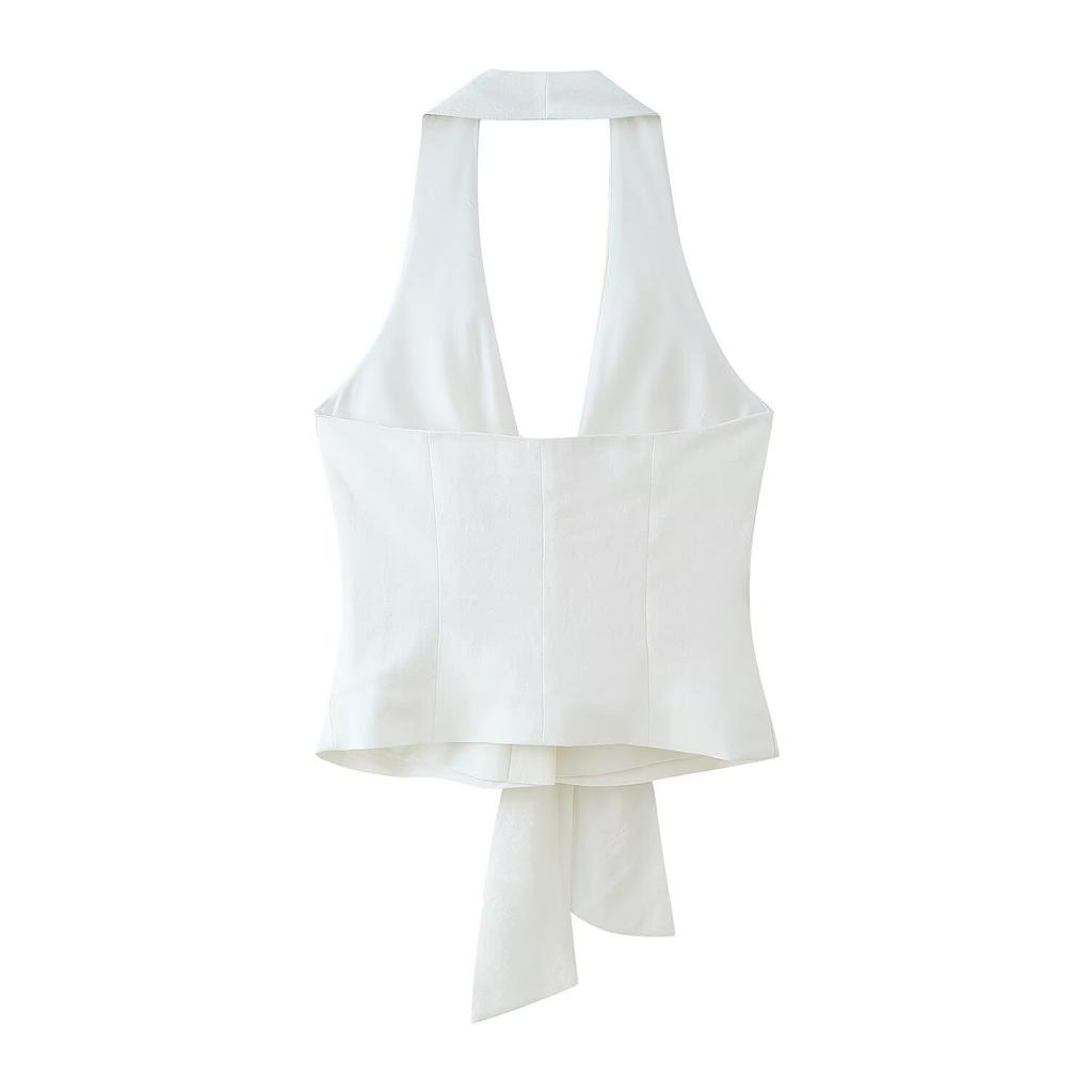 European and American French Women's Fashion Design Knot Neck Collar Vest 1608130712
