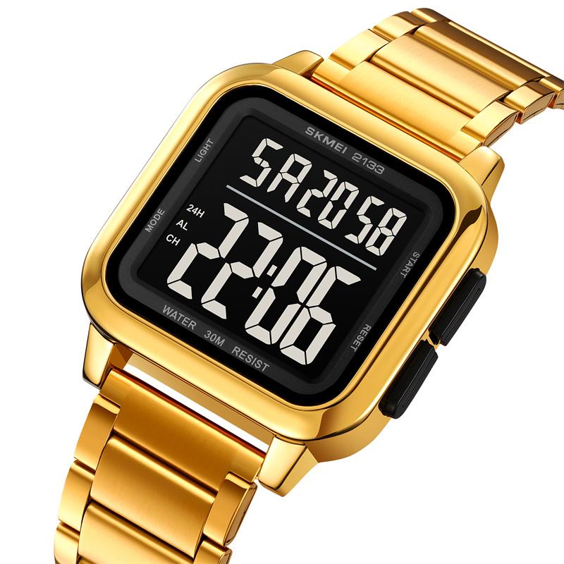 Skmei Digital Watches for Mens 30m Waterproof Back Light LED Chronograph Luxury Stainless Band Strap Date Week Display Dual Time