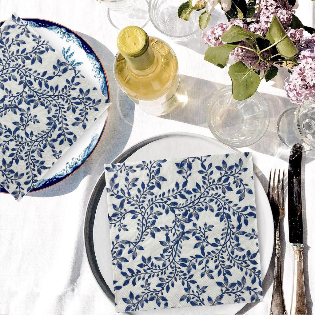 Blue Floral Tissue Colorful Printed Napkin Blue And White Porcelain Picnic Supplies Birthday Party Decoration Disposable Tissue