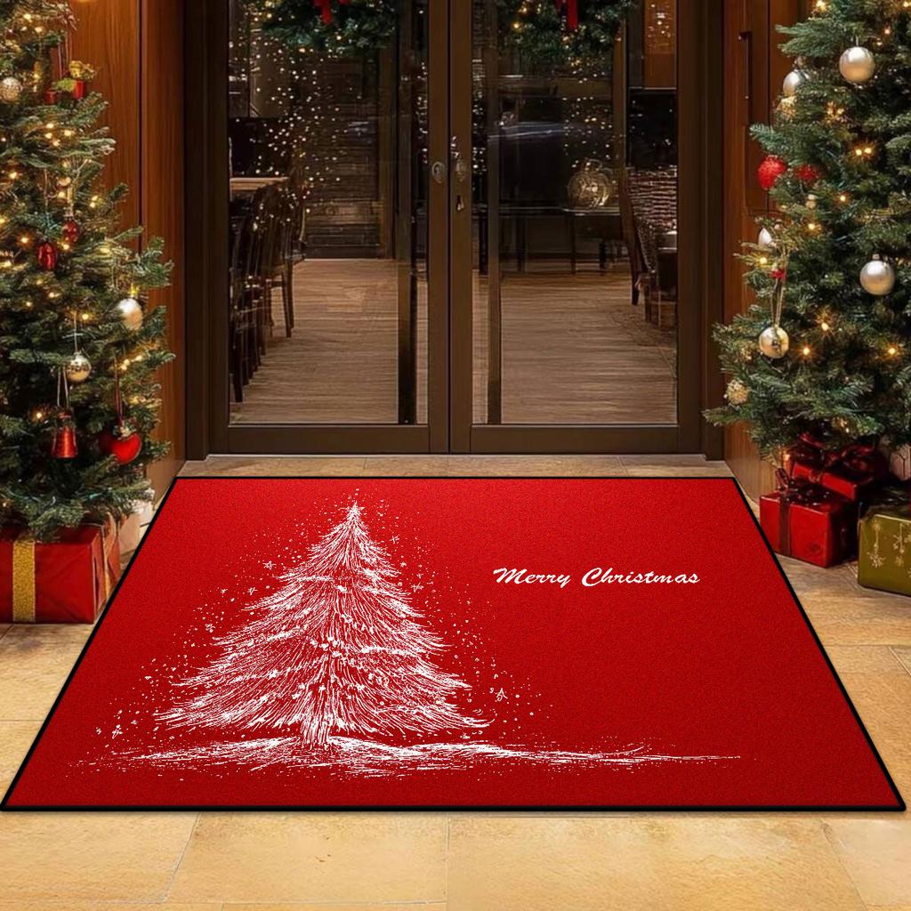 Christmas Tree Pattern Non-slip Entrance Door Mat Easy Cleaning Large Size Living Room Rugs Soft Red Green Room Decor Carpet
