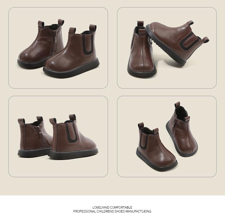 Boys' and Girls' Soft Leather Korean-Style Martin Boots for Autumn/Winter