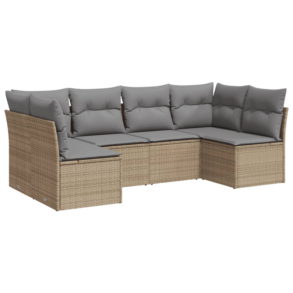 Vidaxl 6-Cz. Set di Mobili da Giardino con Cuscini, Beige, Polyrattan