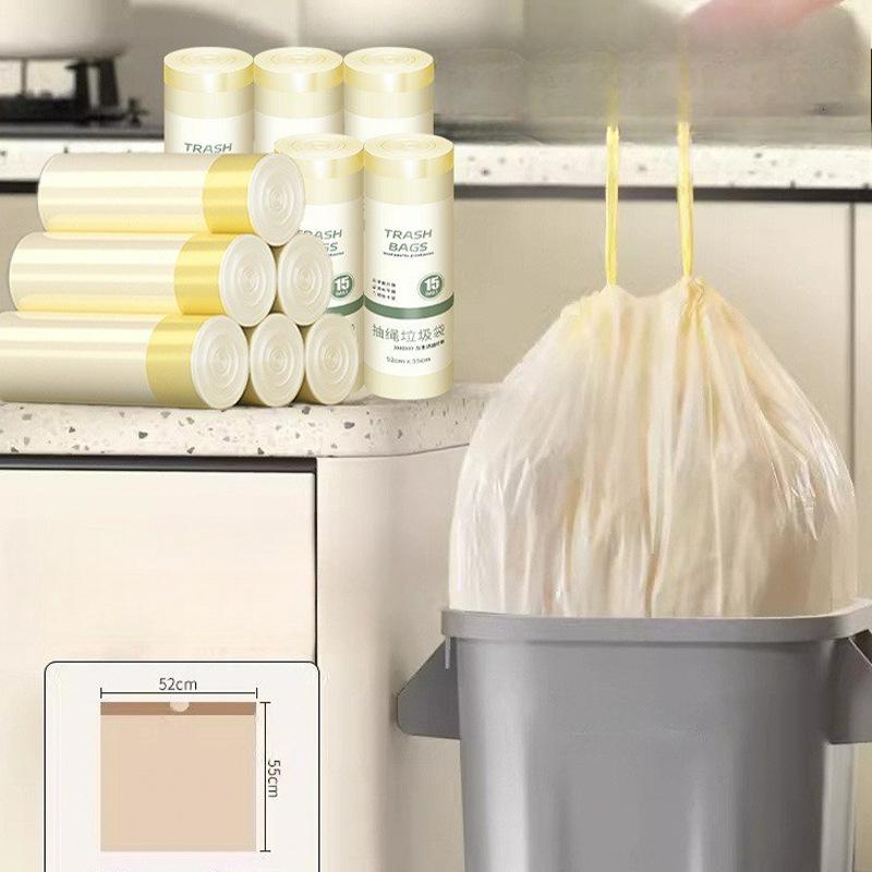 

Большие мешки для мусора Толстые Ручные Затягивающиеся шнурки Сверхтолстые Кухонные Пластиковые мешки для хранения 52*55 (1 volume15pcs)