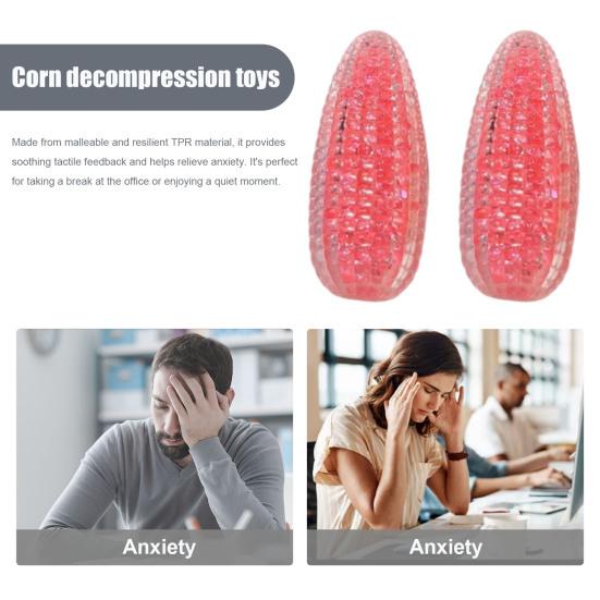 2Pcs Fake Corn Squeeze Toy Anxiety Stress Relief Transparent Corn Pinch Sensory Toy Teens Adults Soft TPR Calming Vegetable Fidget Toy