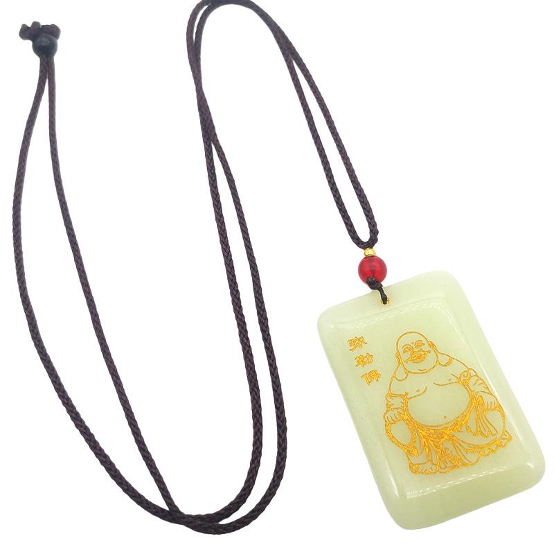 Custom Engraved Luminous Guanyin & Buddha Pendant Necklace
