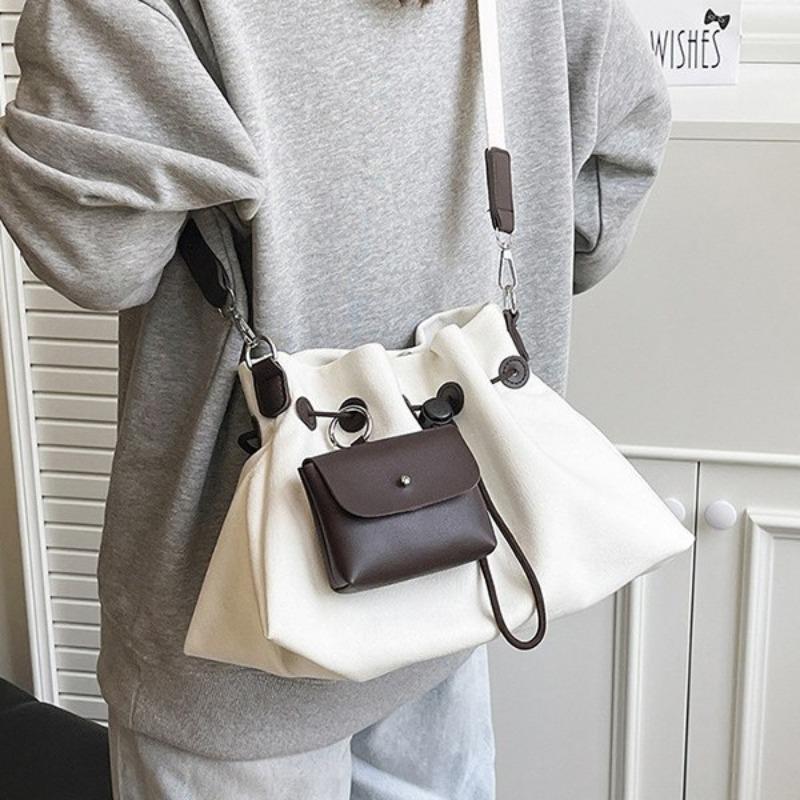 Retro drawstring shoulder bucket bag women's summer casual versatile large-capacity messenger bag tide
