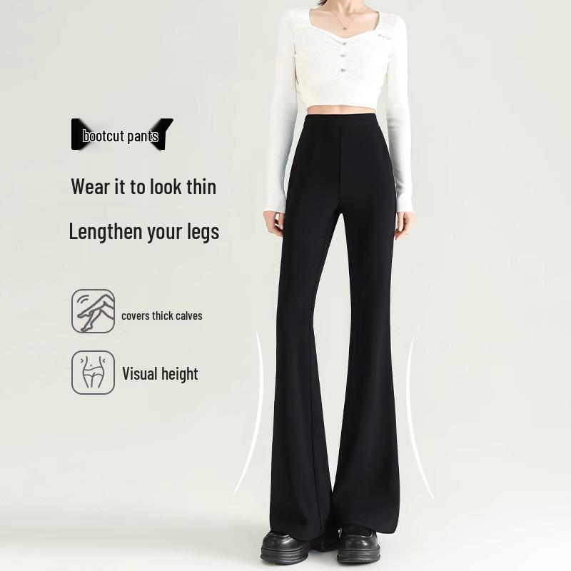 Petite Women's Black Micro-Flared High-Waisted Slimming Pants - New Spring 2025 Style