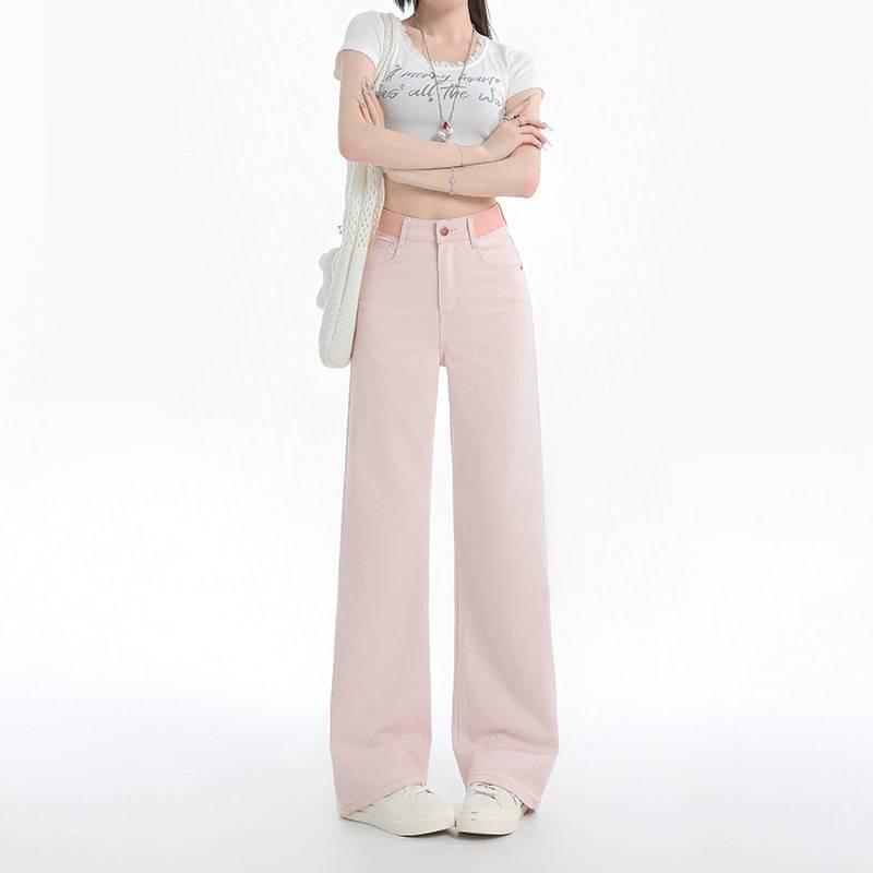 

Pink High-Waist Wide-Leg Floor-Length Jeans for Women Extra Large