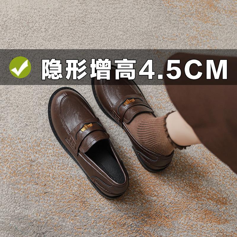 Gold Coin Lazy Single Shoes Women's Small Leather Shoes Inner Height Increase 4.5CM New Single Shoes 3233