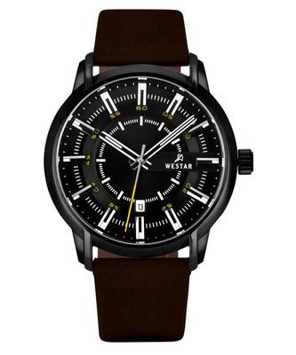Profile Leather Strap Black Dial Quartz 50228BBN523 Men's Watch