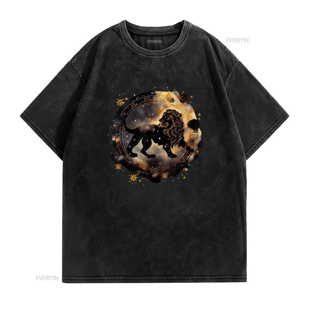 Astrology horoscope Zodiac Sign leo T Shirt vintage Washed Breathable homme fashion Casual Soft Top For Everyday Wear