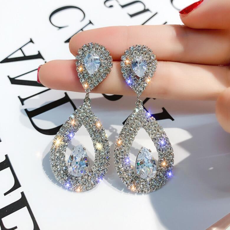 Zircons Classic Water Drop Shaped Cubic Zirconia Crystal Bridal Earrings Wedding Jewelry For Brides Bridesmaid