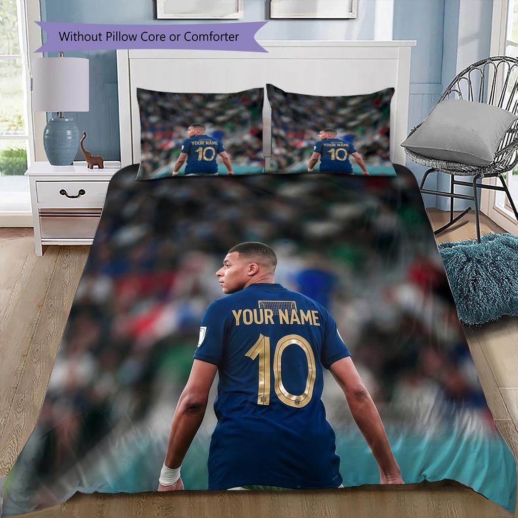 Kylian Mbappe Custom Name Pattern Bedding Quilt Set Quilt Cover Pillowcase Home Birthday Gift(1 * duvet cover + 2 * pillowcase, without core)