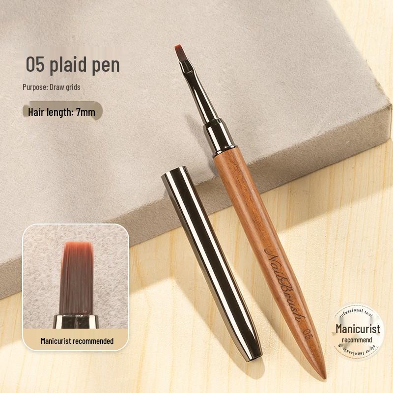 Premium Nail Art Gel Brush with Japanese Sandalwood Handle - Round & Flat Heads