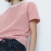 Women's Clothing 2023 Spring/Summer New Arrival Casual Round Neck Contrast Color Neckline Pinstripe Plaid Pure Cotton Short Sleeve T-shirt for Women