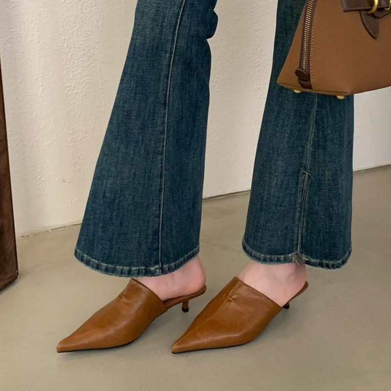 Fashion SUOJIALUN 2025 New Brand Women Slipper Fashion Pointed Toe Slip On Ladies Elegant Mules Shoes Thin Low Heel Casual Dress Slides