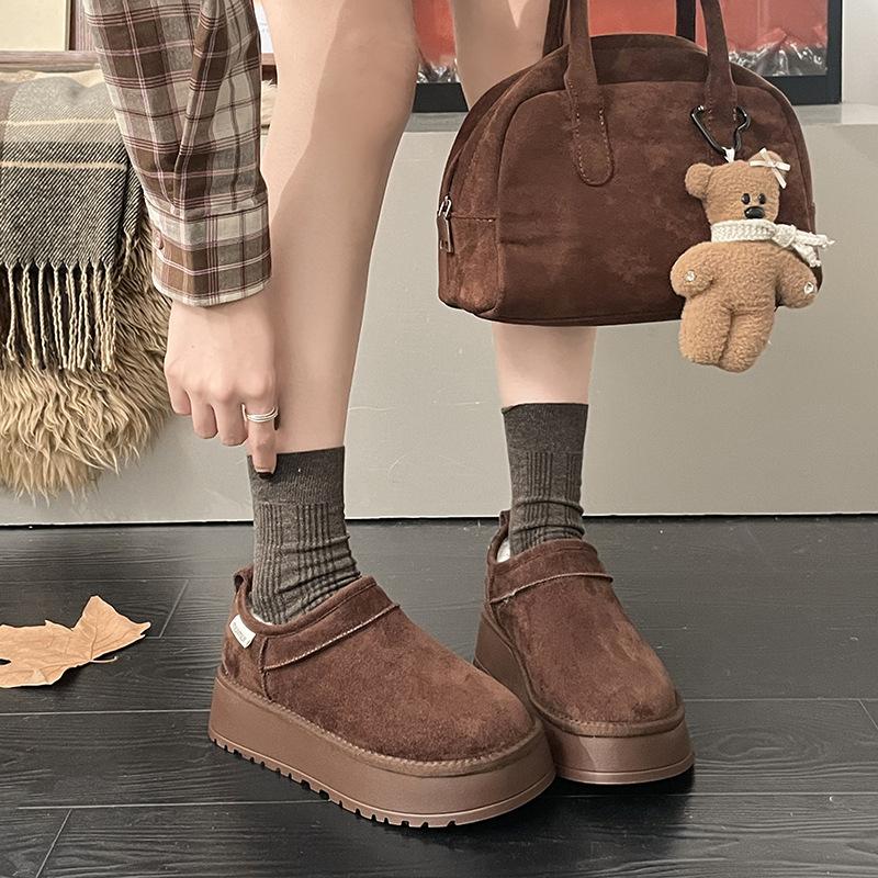 Thick-soled low-top snow boots, one-pedal cotton shoes for women's new winter velvet thermal bag head cotton slippers for external wear