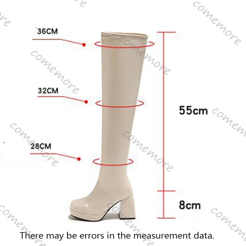 Fashion Comemore Black Over The Knee High Boots for Women Square Toe Thick High Heels Women Shoes Sexy Thigh High Platform Gothic Botas