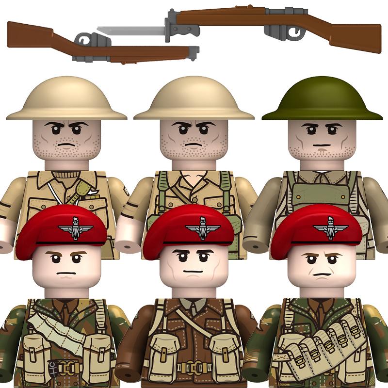 Brytyjski Żołnierz z Karabinem Maszynowym Żołnierz Wojskowy Mini Figurki Modele Zabawki dla Dzieci Klocki Budowlane Prezent Chłopcy Dziewczynki