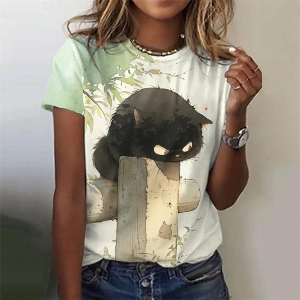 

Kawaii Black Cat T-Shirts Animal 3D Print Women Casual O-Neck Short Sleeve T Shirt Harajuku Street Y2k Tees Tops Female Clothing XXXL