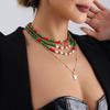 New Year Gift Christmas Christmas Snowman Elk Imitation Crystal Necklace Set Sweater Chain