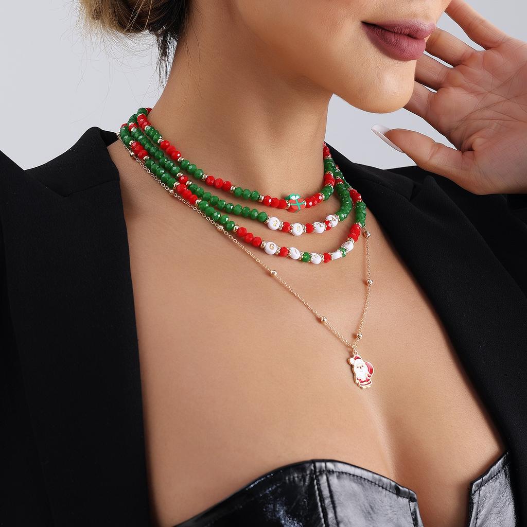 New Year Gift Christmas Christmas Snowman Elk Imitation Crystal Necklace Set Sweater Chain