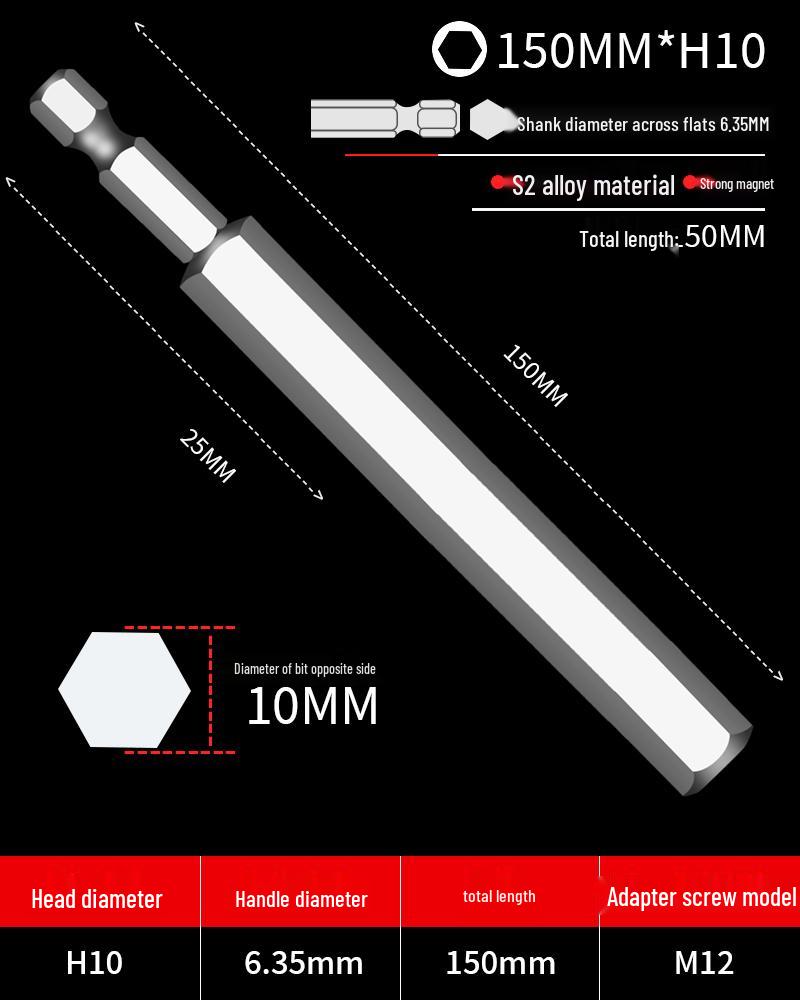 Hexagonal Screwdriver Bit Extension for Electric and Air Screwdrivers