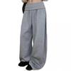 Womens High-Waisted Wide Leg Pants Fall Loose Drape Drawstring Casual Trousers Side Button Design