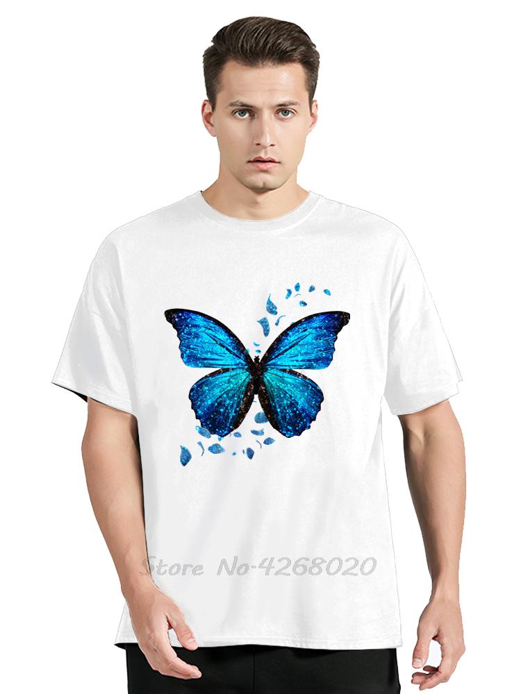 Mens Clothing Colorful Butterfly Petal Oversized Tshirt Short Sleeve Round Cotton Tshirt Cute Graphic Fitness T Shirt Female