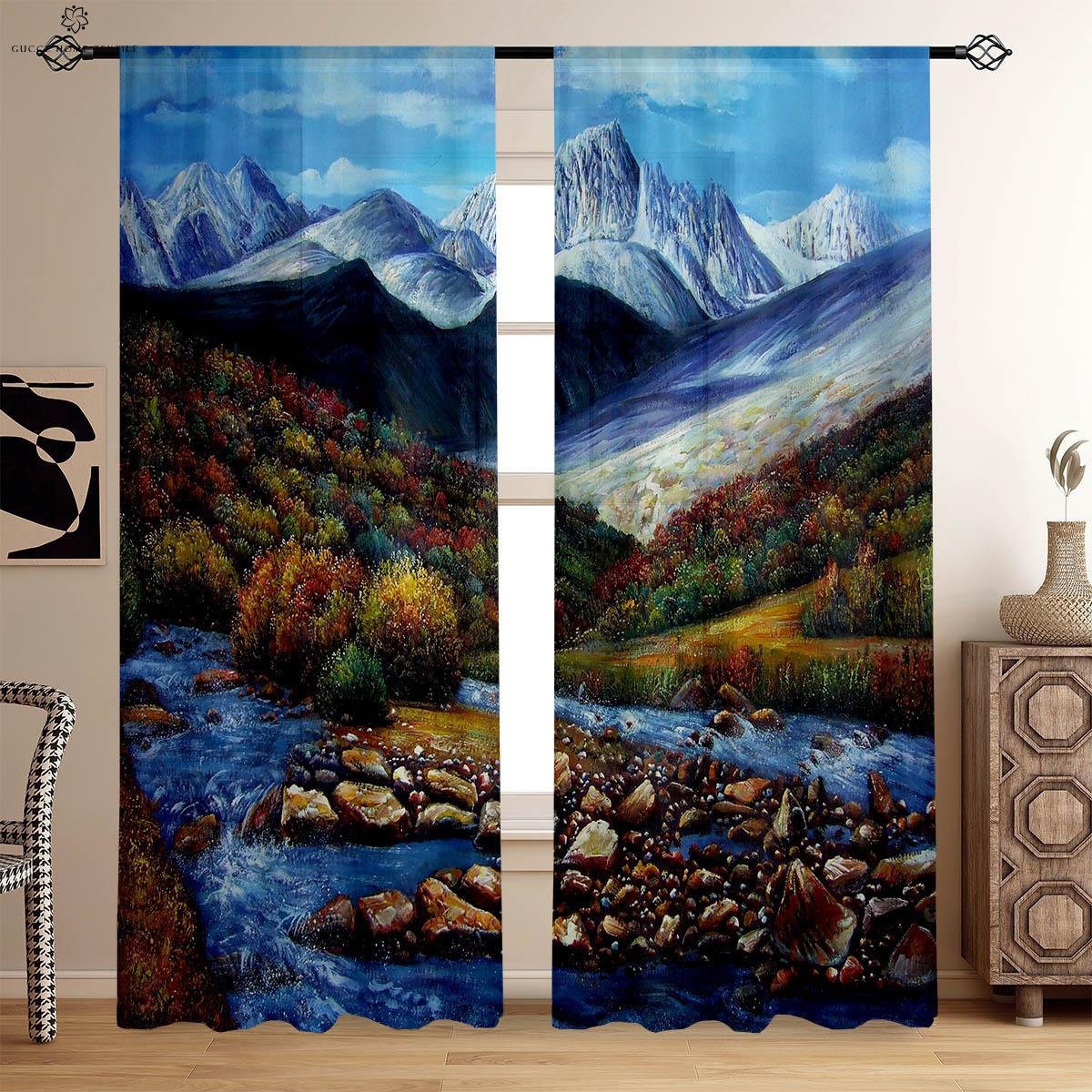 

Цветочный пейзаж, картина маслом, 3D-печать, занавеска, спальня в общежитии, студия для учебы, украшение окна, 2 шт. W50xH130(CM)x2PCS&Grommet Top