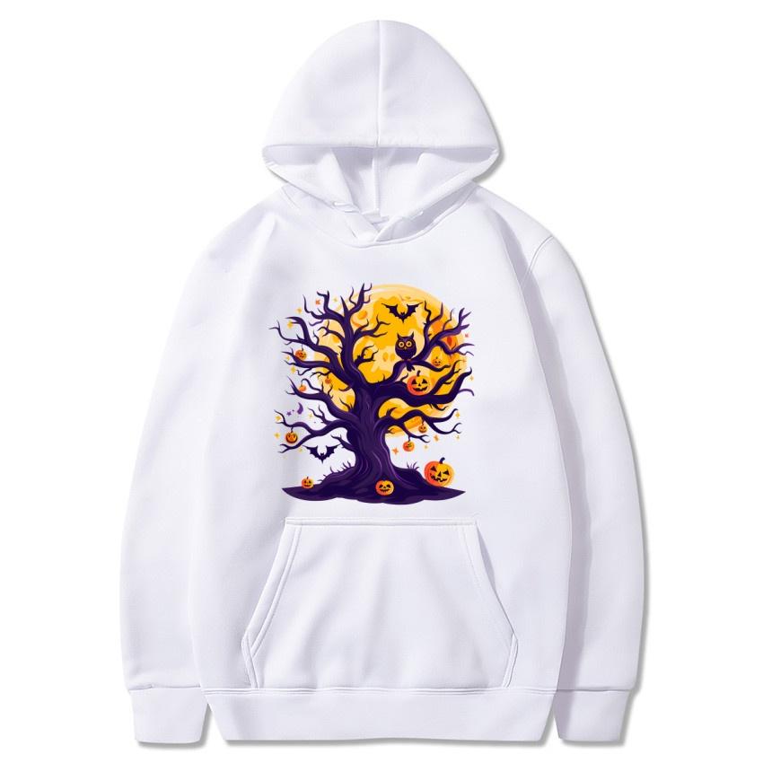 Halloween Tree Autumn Winter Fleece Hoodie Street Fashion Harajuku Hoodie Men's and Women's Long Sleeve Warm Hoodie