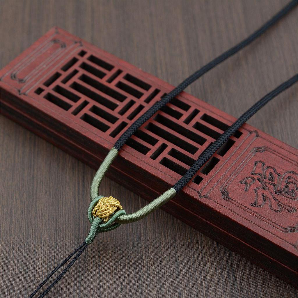 Adjustable Hand-Woven Necklace with Jade Agate Ruyi Pendant & Crystal Cord