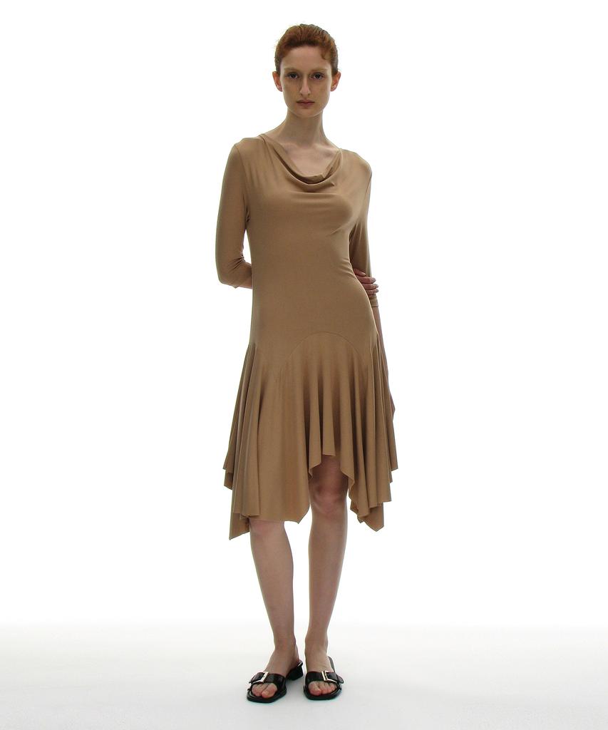 Partimento Woman Cowl Neck Asymmetrical Jersey Dress_Beige