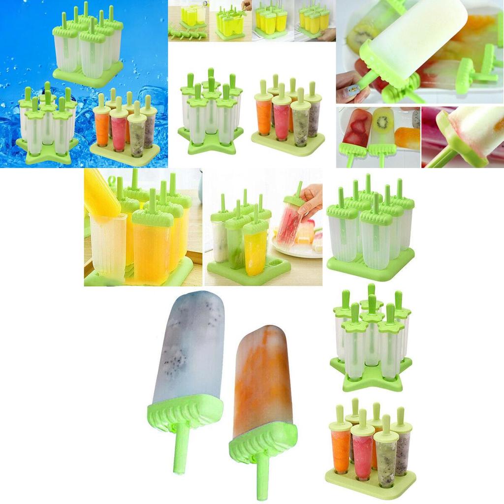 Bright Green 6pcs Pack Ice Lolly Cream Maker Mold For Diy Popsicle And Frozen Yogurt