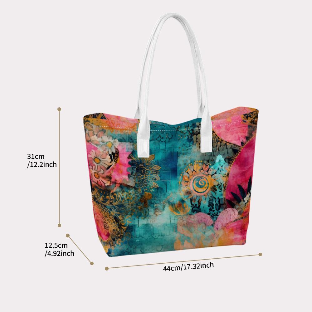 Bohemian Printed Tote Bag for Women Fashion Casual Large Capacity Shoulder Bag for Daily Shopping Travel 