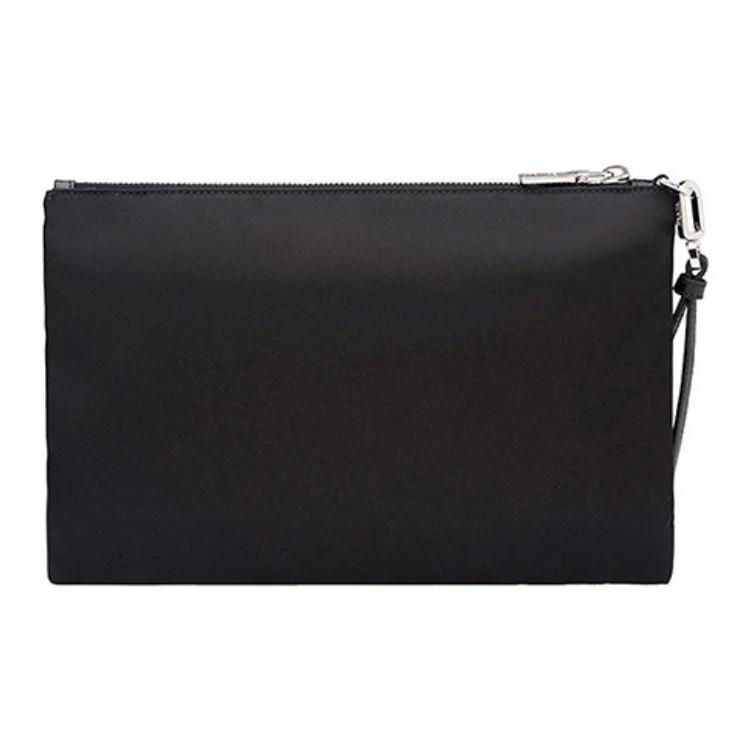 Prada Emaille Dreieck Metall Logo Nylon Kulturtasche Clutch Kleine Herren Tasche Schwarz 2NH004-064-F0002