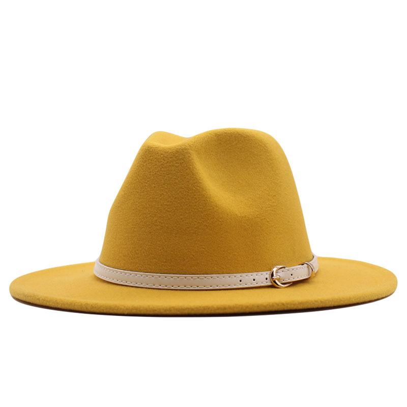 European and American style spring and autumn winter imitation felt big brim hat British retro woolen top hat men's and women's travel Panama jazz hat