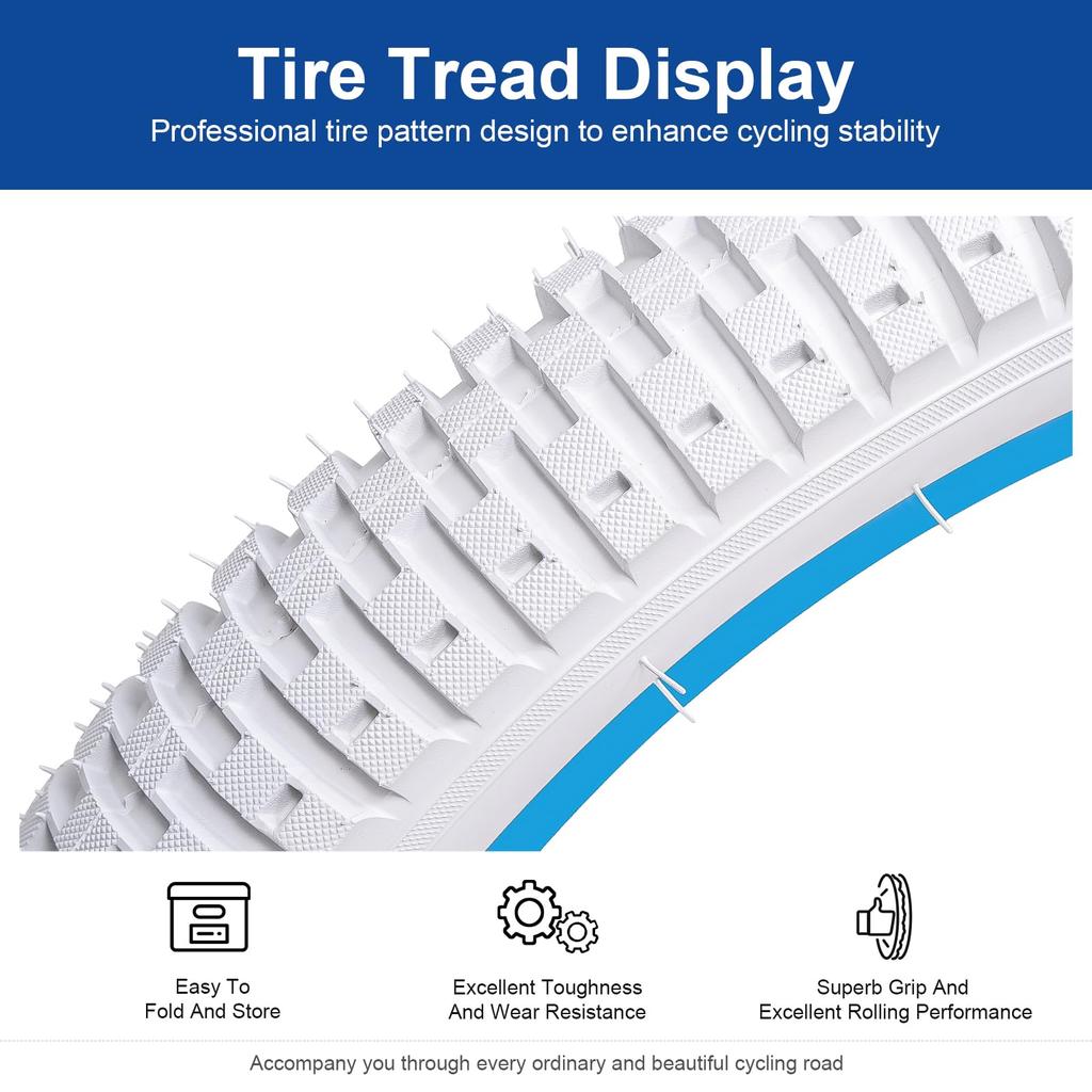 FengCan 14x1.95 Tire, 14x1.95 53-254 Bicycle Tire, Suitable for 14-inch Mountain Bikes and Cross Bikes, 1.95-inch Section Width (BQ030, White)