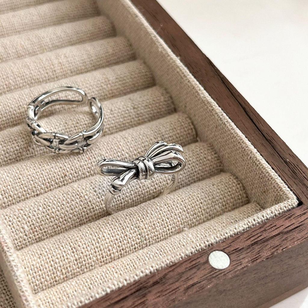 Yinruitai S925 Sterling Silver Bow Knot Ring - Autumn/Winter Retro Korean Women's Fashion.