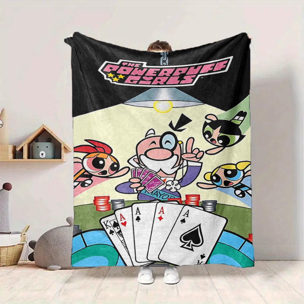 1pc Powerpuff Girls Cozy Print Blanket Lightweight Warm Flannel Throw Blanket For Sofa, Bed, Living Room