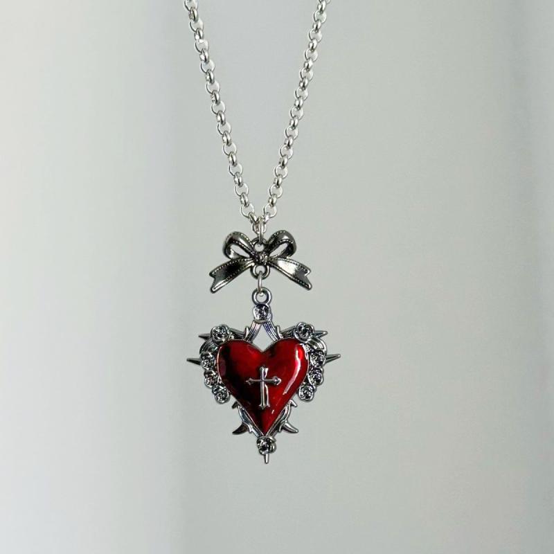 Gotische Rose Dorn Kreuz Herz Anhänger Halskette Vintage Schlüsselbein Kette Y2K Choker Für Frauen Accessoires Schmuck Geschenk