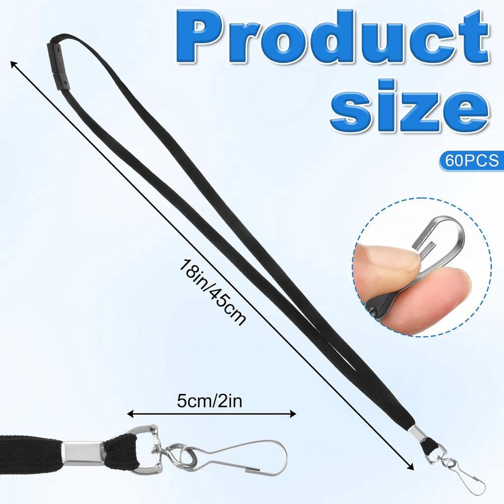 60 Pack Breakaway Lanyards for ID Badges, Safety Detachable Lanyard with Swivel J Hook, 20 Inches Black Safety Break Away Lanyard Bulk for Name Tag