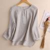 Women's Plus Size Retro Cotton Linen Round Neck Mid-Sleeve Top for Spring/Summer