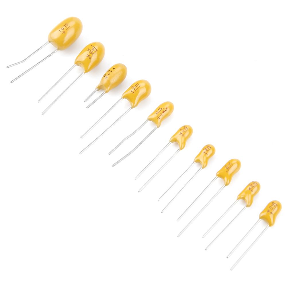 100 stk 10 verdier 16V 1 uf  100 uf Tantal kondensatorer Assortert sett med boks