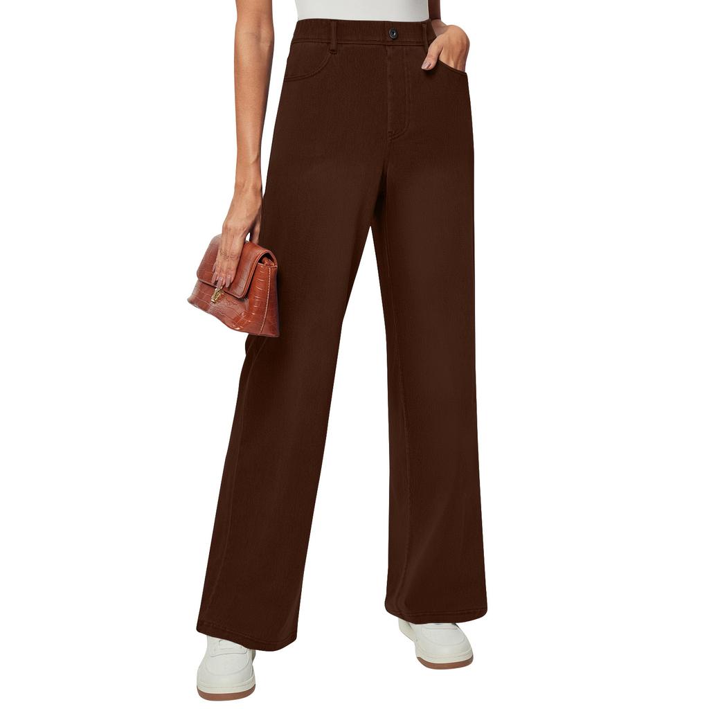 Damen Jeans Lässig Einfarbig Stretch Knopf Gerade Jeans