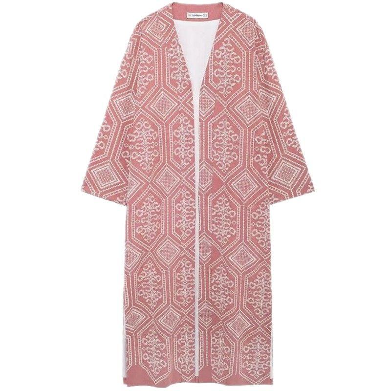 

Fashion Style 2024 Fall and Winter New Women s Clothing Embroider Vacation Style Mid Length Long Length Kimono Outwear 8337840 Pink L