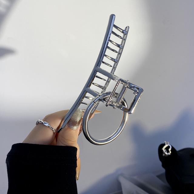 Silver Metal Geometric Shark Hair Clip for Thick Hair