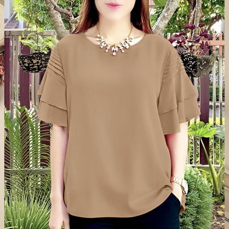 ZANZEA Women Casual Round Neck Loose Summer Short Sleeve Blouse