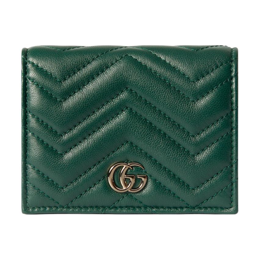 Gucci GG Marmont V Shape Quilted Double G Card Holder Napa Leather Wallet Unisex wallet Green 466492-AAFAX-3020